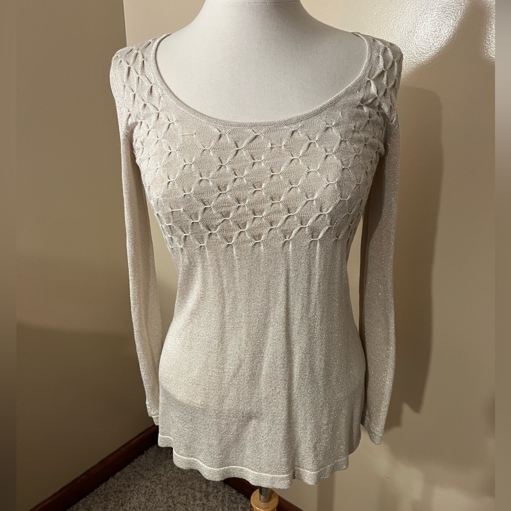 WHBM Tan With Gold Flecks Lightweight Sweater Sz XS